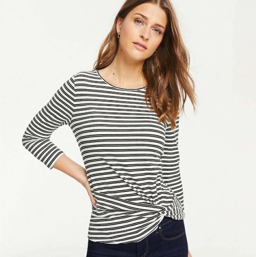 Ann Taylor Striped Twist Hem Top